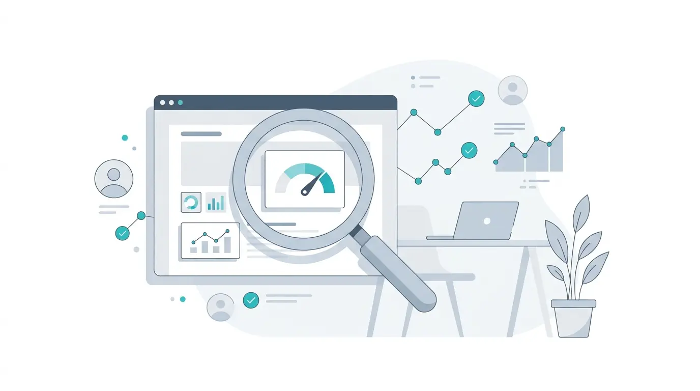 Audit d'un site internet symbolisé par une loupe sur une page web